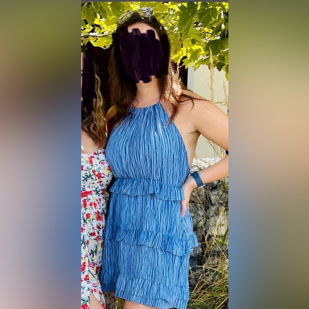 Lulu's Blue Striped Backless/Halter Dress